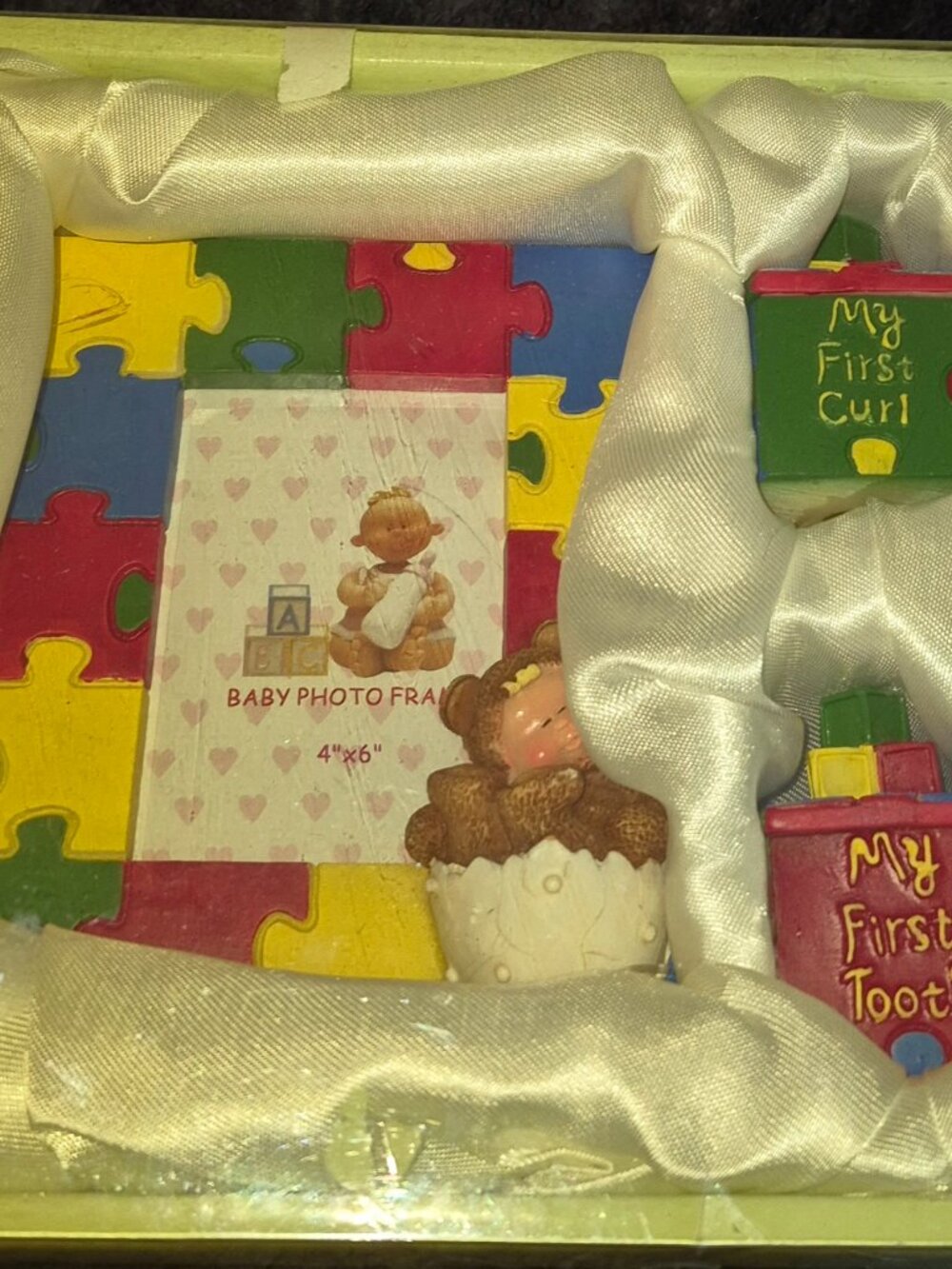 Rare 3-Piece Baby Keepsake Collection Photo Frame 1st Curl 1st Tooth Boxes Resin